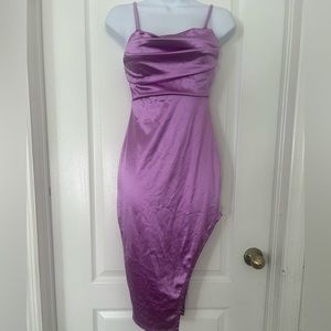 Purple silk side split dress